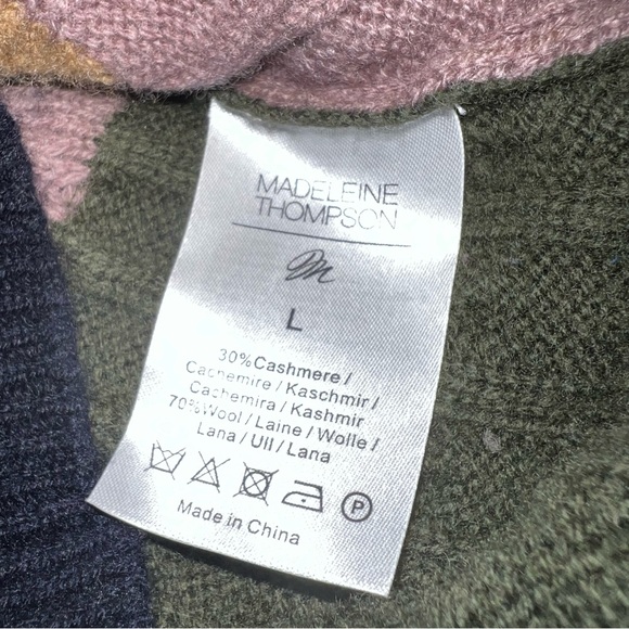 MADELEINE THOMPSON Cardigan Khaki Mixed Knit Cashmere Blend Color Block - Picture 8 of 11